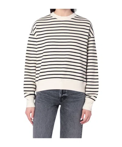 Anine Bing Striped Crew Neck Sweatshirt In White