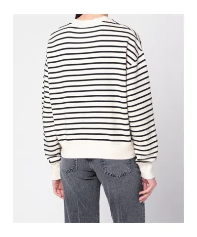 Anine Bing Striped Crew Neck Sweatshirt In White