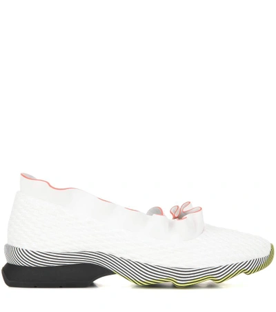 Shop Fendi Waves Leather Sneakers In White