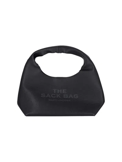 Marc Jacobs The Sack Black Shoulder Bag With Embossed Logo In Hammered Leather Woman