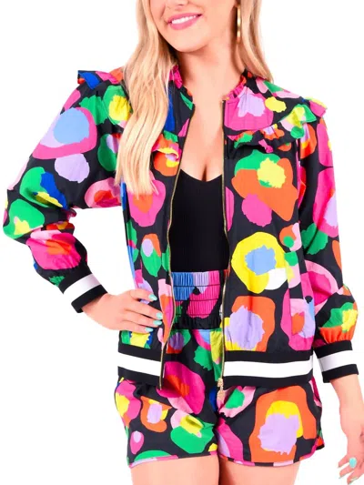 Emily Mccarthy Ruffle Bomber Jacket In Pop Cheetah
