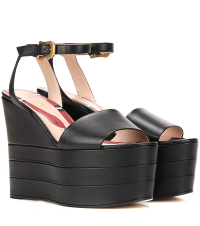 Gucci Leather Platform Sandals In Black