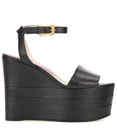 Shop Gucci Leather Platform Sandals In Black