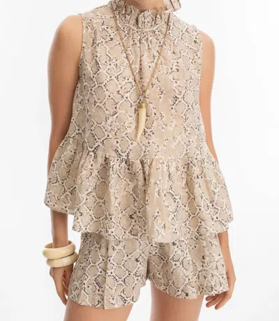 Lanhtropy Snake Print Metallic Linen Top In Cream