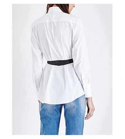 Shop Valentino Faux-leather Belt Cotton-poplin Shirt In Wht