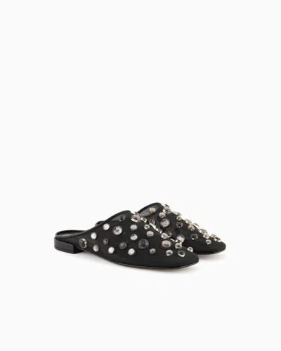 Giorgio Armani Gem Studded Mesh Ballerina Mules