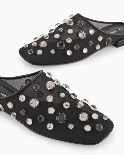 Giorgio Armani Gem Studded Mesh Ballerina Mules