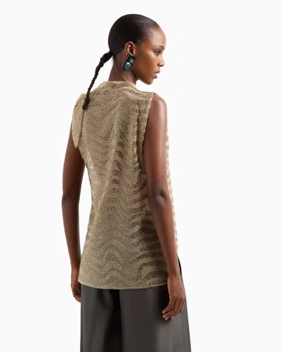 Giorgio Armani Mesh And Lurex Top With Rhinestone Embroidery