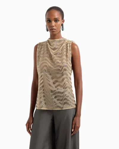 Giorgio Armani Mesh And Lurex Top With Rhinestone Embroidery