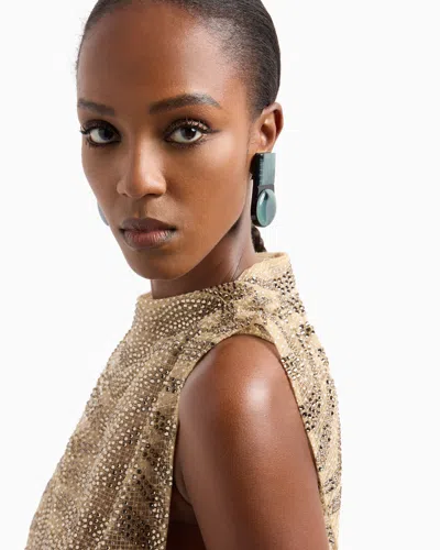 Giorgio Armani Mesh And Lurex Top With Rhinestone Embroidery