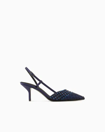 Giorgio Armani Satin, Mesh And Rhinestone Slingbacks