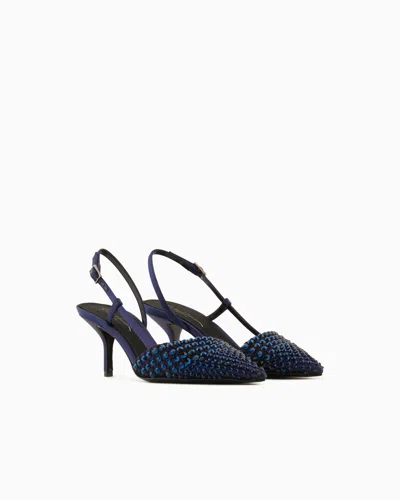 Giorgio Armani Satin, Mesh And Rhinestone Slingbacks