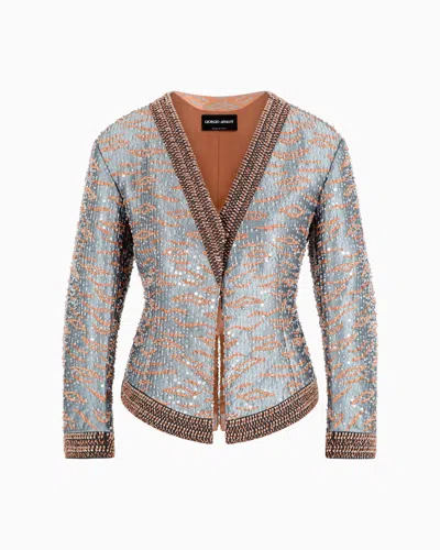 Giorgio Armani Single-breasted Short Jacket In An Embroidered Silk Blend