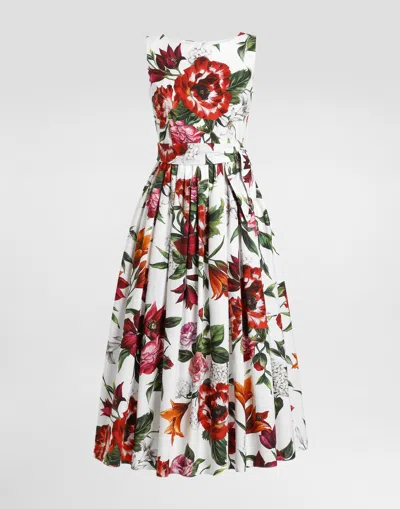 Dolce & Gabbana Flower-print Sleeveless Poplin Dress In Animal Print