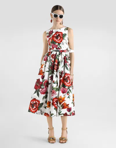 Dolce & Gabbana Flower-print Sleeveless Poplin Dress In Animal Print