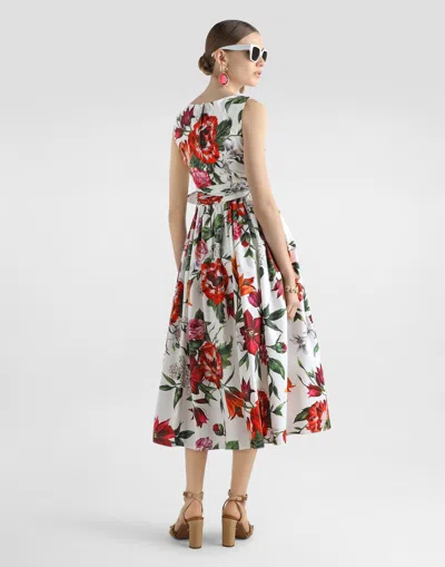 Dolce & Gabbana Flower-print Sleeveless Poplin Dress In Animal Print