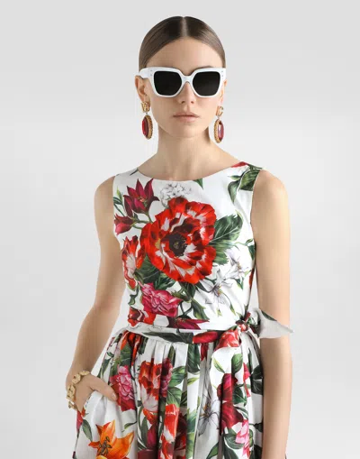 Dolce & Gabbana Flower-print Sleeveless Poplin Dress In Animal Print