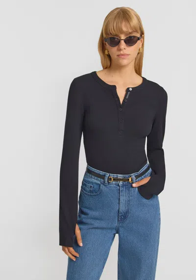 Viktoria & Woods Clique Rib Henley In Black