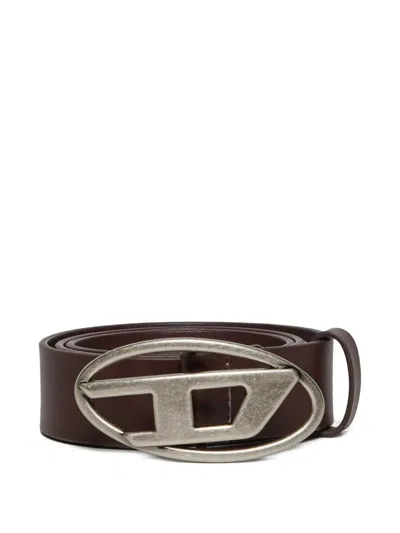 Diesel Kids Leather Belt With Buckle In Brown