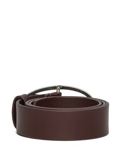 Diesel Kids Leather Belt With Buckle In Brown