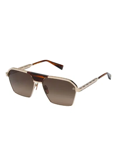 Balmain Geometric-frame Sunglasses In Brown
