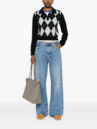 Frame Cropped Diamond Print Wool Blend Polo