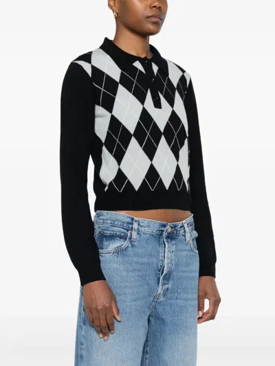 Frame Cropped Diamond Print Wool Blend Polo