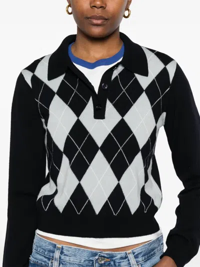 Frame Cropped Diamond Print Wool Blend Polo