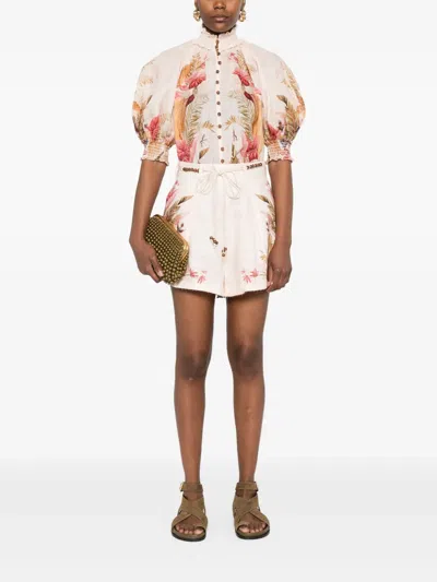 Zimmermann Ascension Linen Tuck Shorts In Neutral