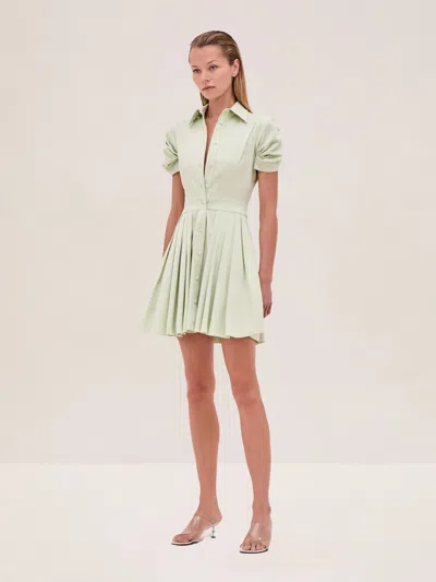 Alexis April Puffed-sleeve Pleated Mini Dress In Green