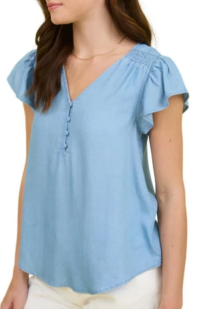 Blu Pepper Flutter Sleeve Chambray Top