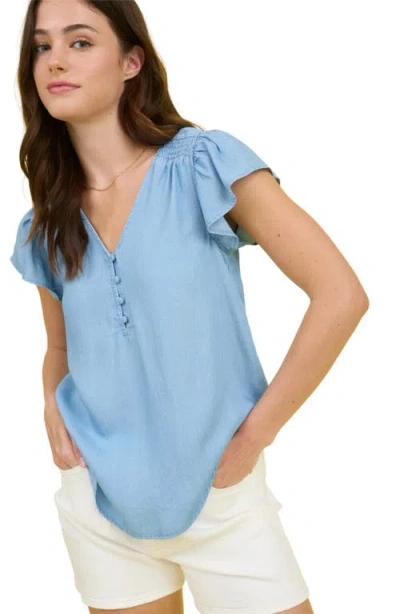 Blu Pepper Flutter Sleeve Chambray Top