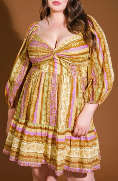 Flying Tomato All My Pride Woven Mini Dress In Brown Lavender