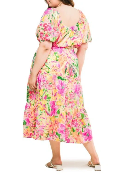 Flying Tomato Printed Tie Waist Tiered Maxi Dress In Multi