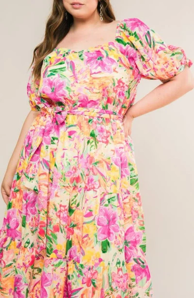 Flying Tomato Printed Tie Waist Tiered Maxi Dress In Multi