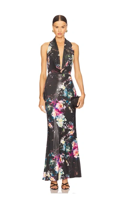 Lapointe Floral Jersey Deep Cowl Neck Gown In Multi