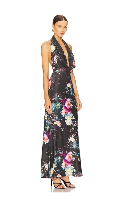 Lapointe Floral Jersey Deep Cowl Neck Gown In Multi