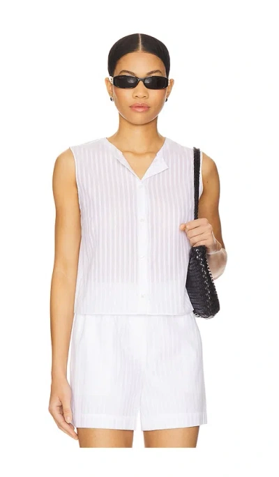 Theory Stripe Sleeveless Crop Button-up Shirt In White