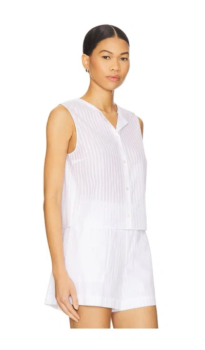 Theory Stripe Sleeveless Crop Button-up Shirt In White