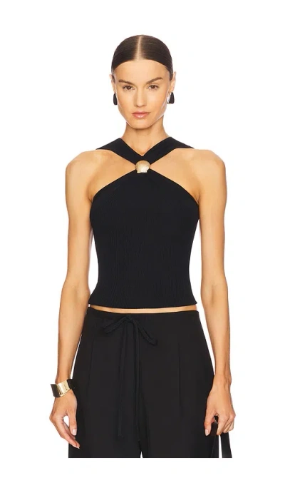 Rails Senna Metal Accent Rib Halter Top In Black