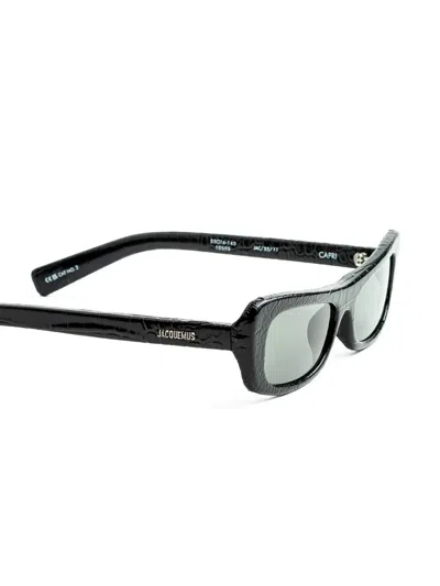 Jacquemus Capri Crocodile-effect Rectangular Sunglasses