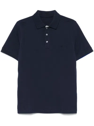 Fay Navy Blue Polo Shirt Short-slevees With Embroidered Logo