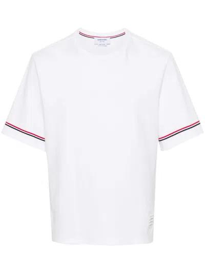 Thom Browne White Crewneck T-shirt With Rwb Detail On Neck And Sleeve