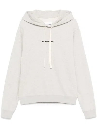 Jil Sander Light Grey Hoodie Sweatshirt With Drawstring