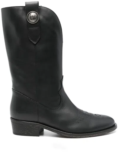 Via Roma 15 Texan Ankle Boots In Black Leather