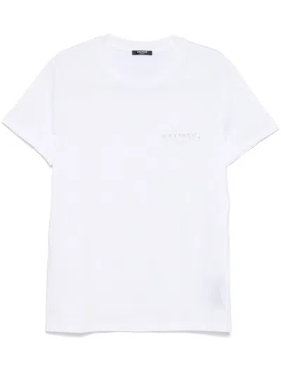 Balmain White Crewneck T-shirt With Logo Lettering On The Front In Cotton Man