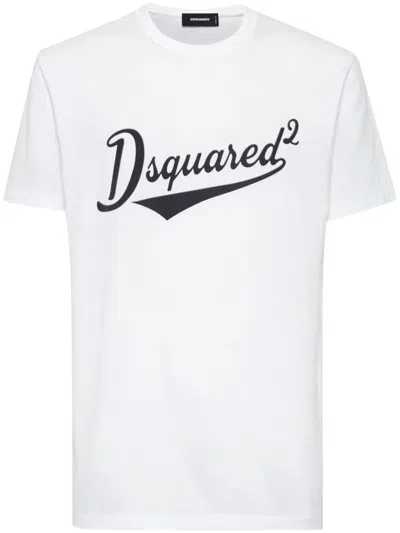 Dsquared2 White T-shirt With Logo Print On The Front In Cotton Man