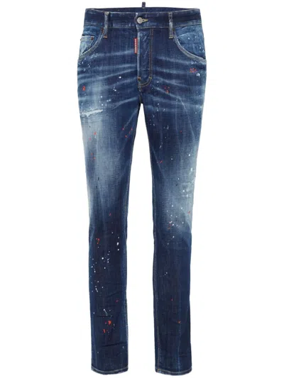 Dsquared2 Distressed Slim-fit Jeans With Paint Splatter Details