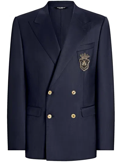 Dolce & Gabbana Men Double-breasted Wool Jacket With Patch