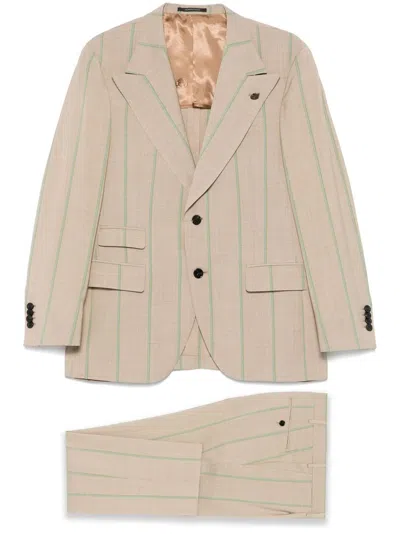 Gabriele Pasini Light Brown Striped Suit In Neutral